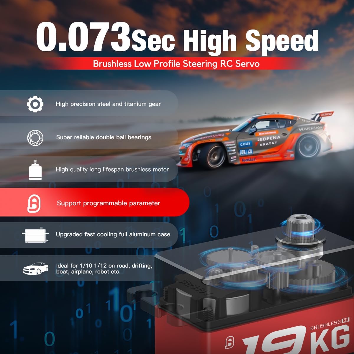 A50BHL 19kg Low-Profile Digital Brushless RC Servo Motor | 0.073s High Speed, 8.4V HV, Programmable, Full Metal