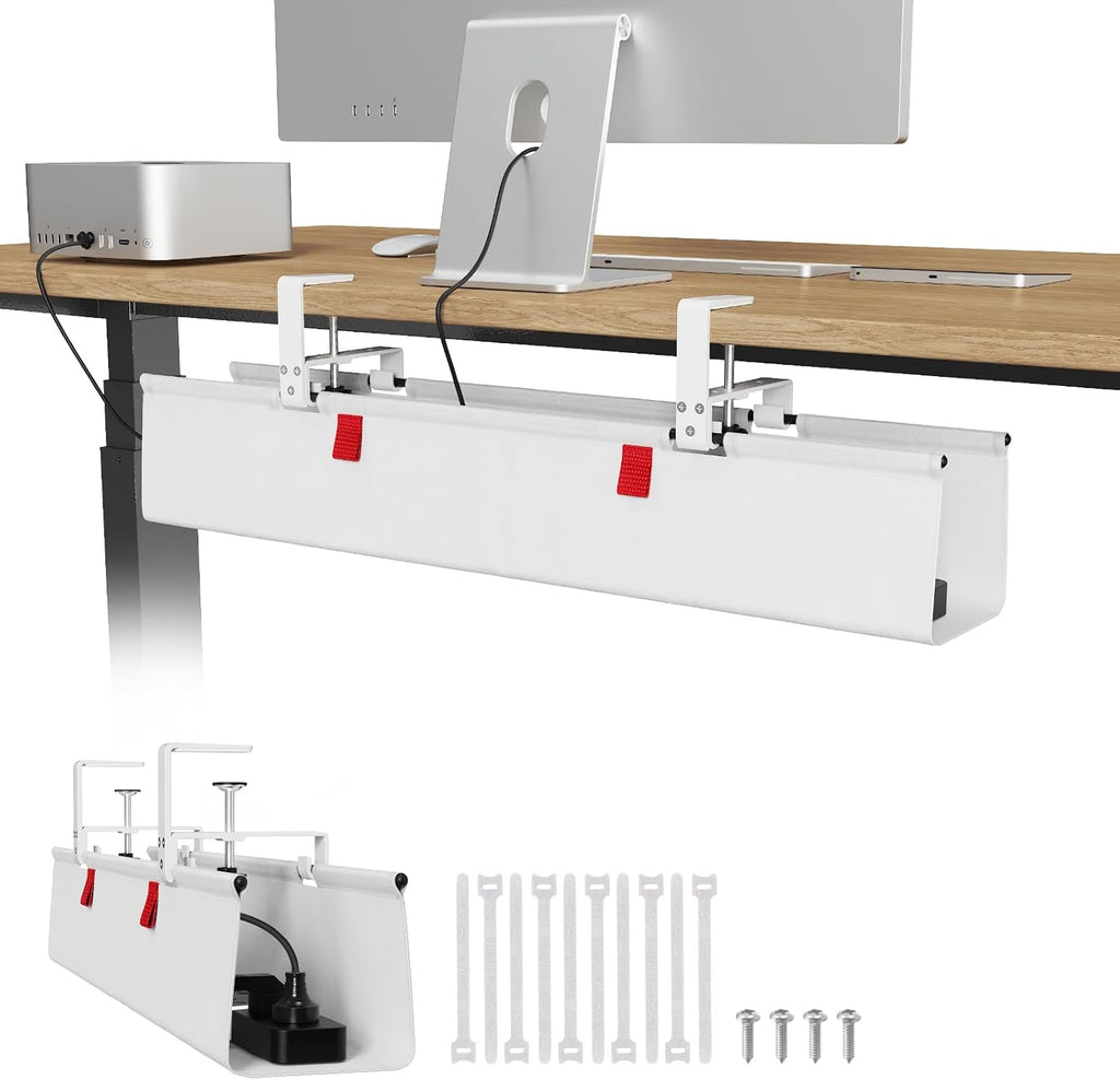 No Drill Under Desk Cable Management Tray, 28 inch Cable Management | Clamp/Screw Mount Cable Management Desk