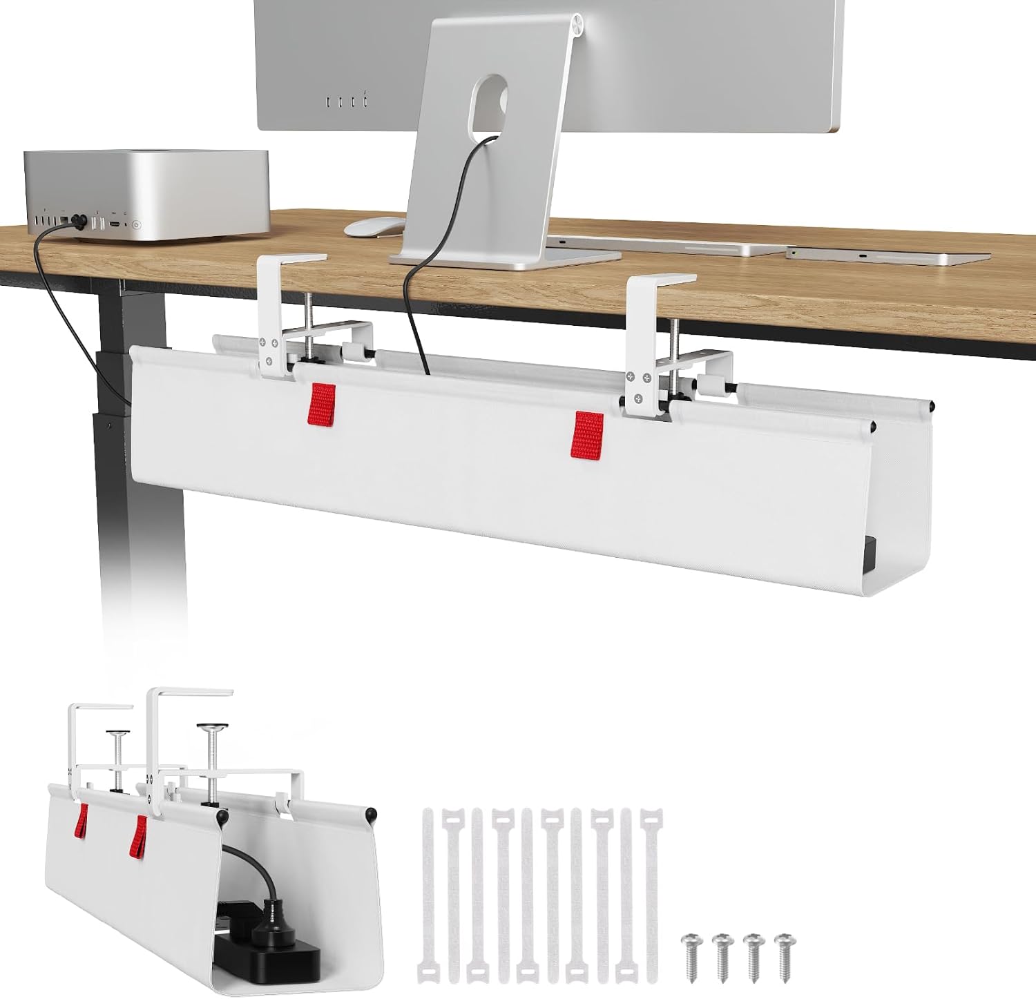 No Drill Under Desk Cable Management Tray, 28 inch Cable Management | Clamp/Screw Mount Cable Management Desk
