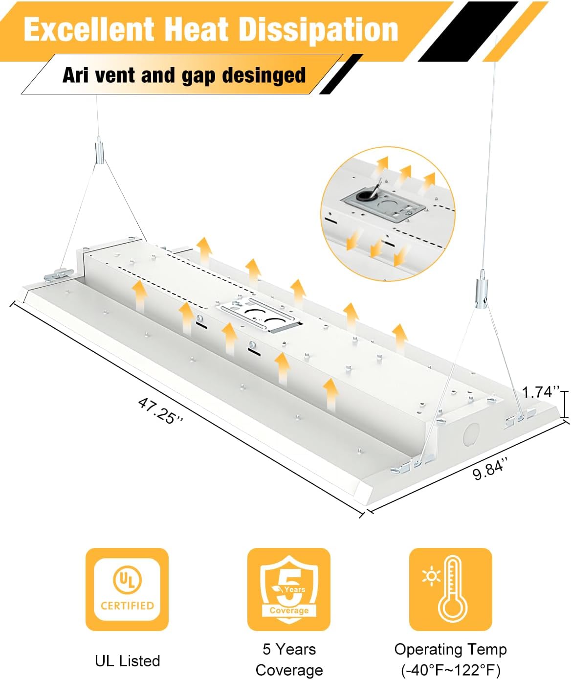 4FT LED Linear High Bay Light,400W 60000LM 5000K High Bay Shop Light
