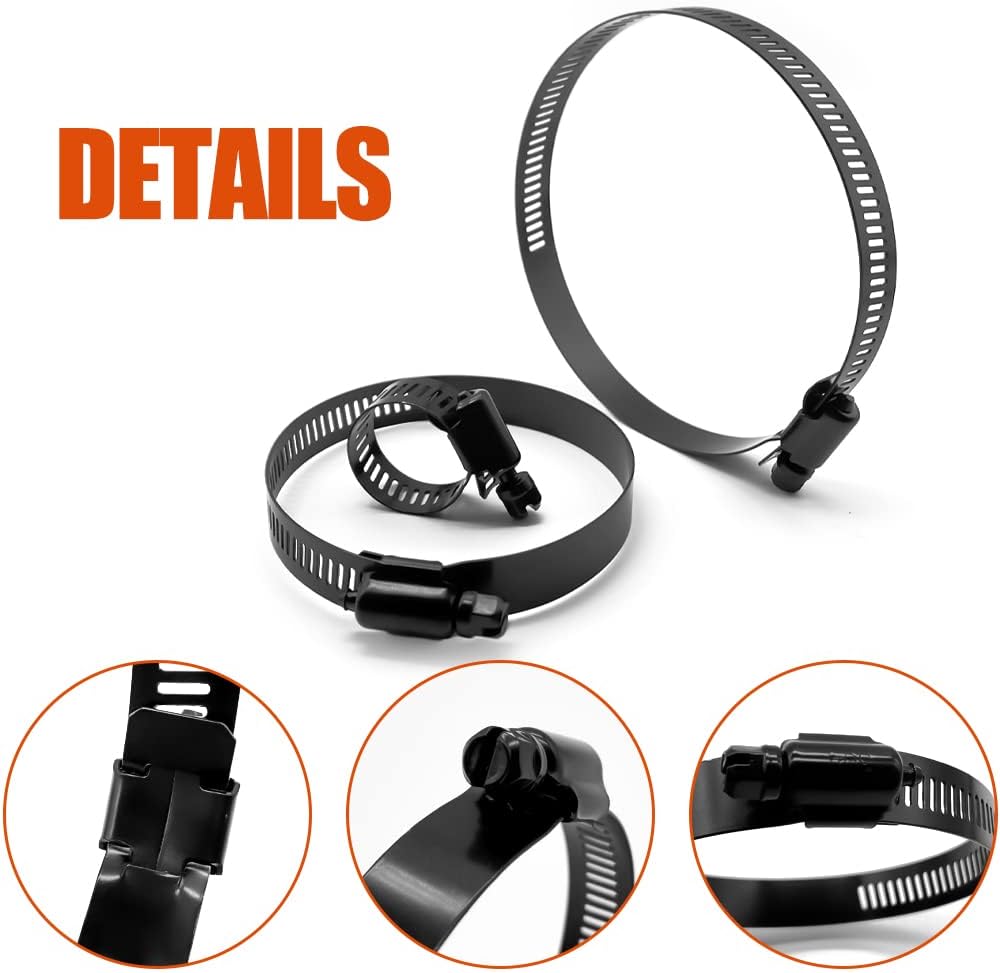 16pcs 4 Sizes Hose Clamp,9/16-4 Inch(14-102mm) Hose Clamps Stainless Steel Adjustable Worm Gear Black Hose Clamp