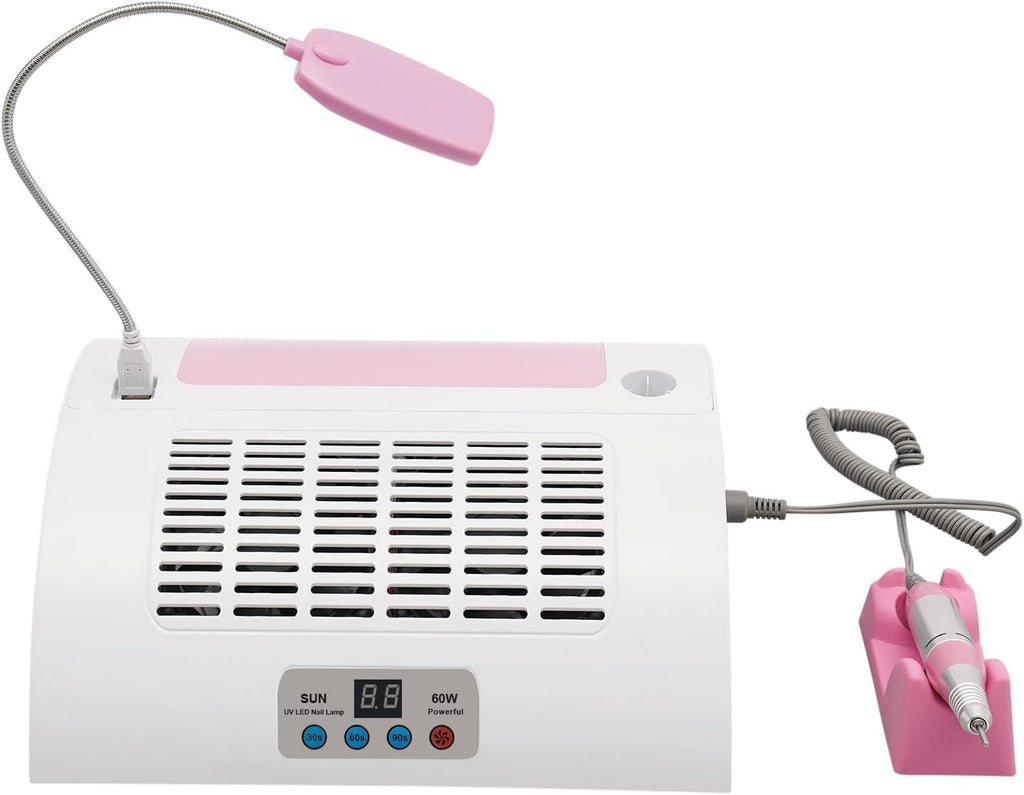 5-in-1 Nail Dust Collector, 60W UV LED Lamp Pink White Salon Home | 5-In-1 Multifunctional Nail Machine Combines Dust