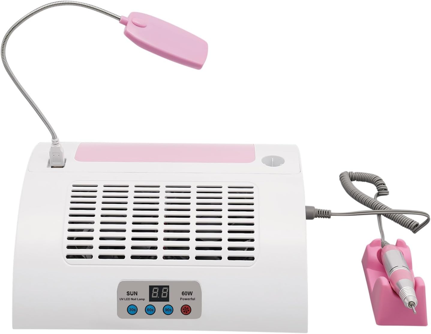 5-in-1 Nail Dust Collector, 60W UV LED Lamp Pink White Salon Home | 5-In-1 Multifunctional Nail Machine Combines Dust