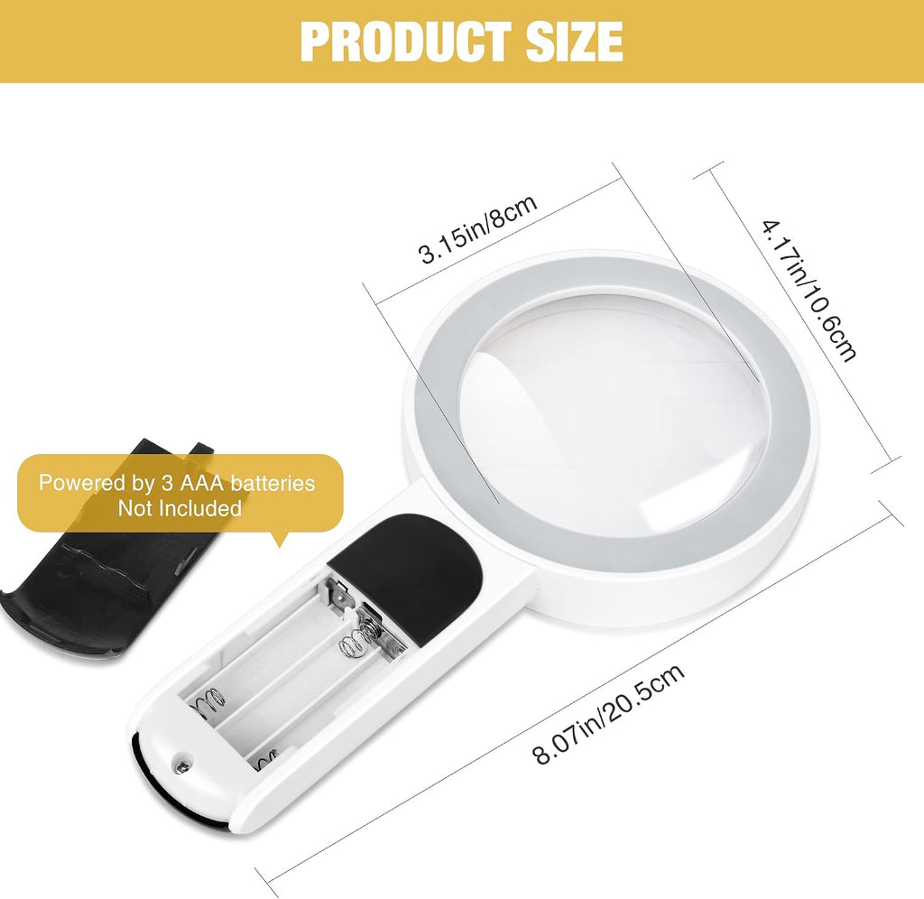 Magnifying Glass with Light, High Magnification Handheld Large Magnifying Glass 18LED Cold and Warm Light with 3
