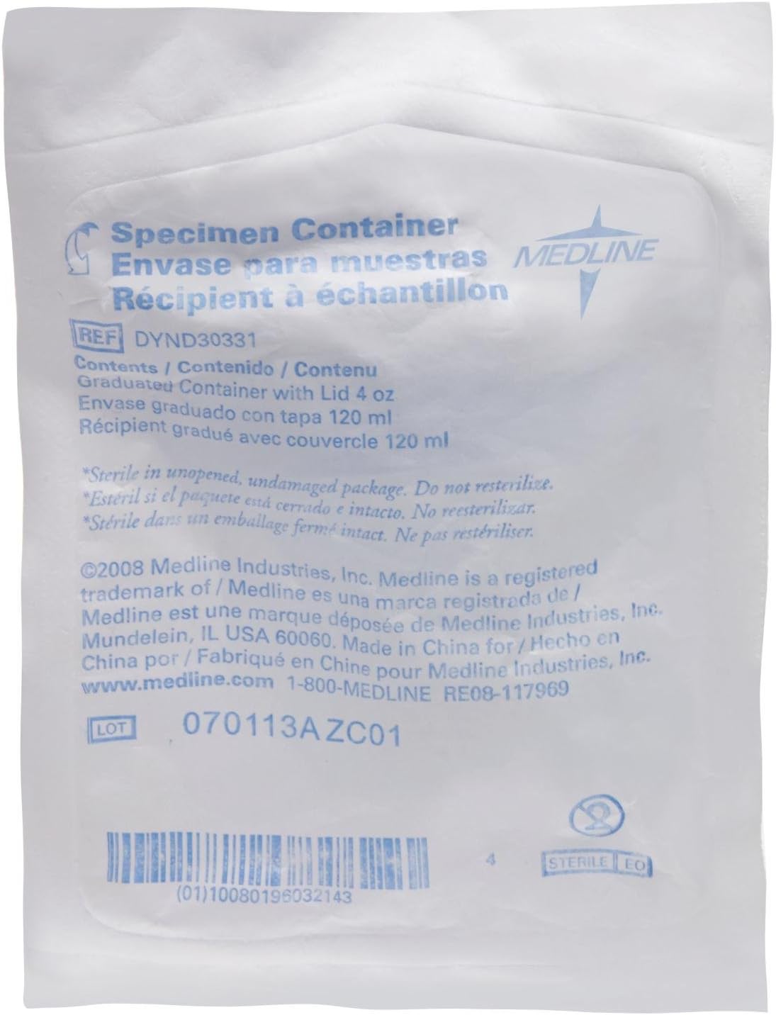 Polypropylene Specimen Container, Sterile, Leak-Resistant, 4 oz., Ideal for Medical & Laboratory Use, Pack of 100