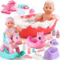 Baby Doll Bath Toys Set with Bathtub, 11" Baby Dolls, Rocking Chair,Swimming Ring, 2 Sets Baby Dolls Clothes and 15