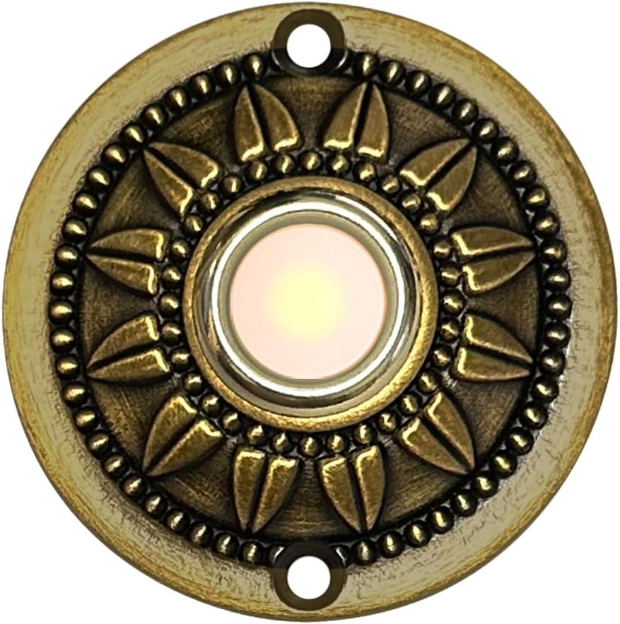Wired Iron Classic LED Lighted Doorbell Push Button Switch 2.3" For Chime (Brass)