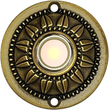 Wired Iron Classic LED Lighted Doorbell Push Button Switch 2.3" For Chime (Brass)