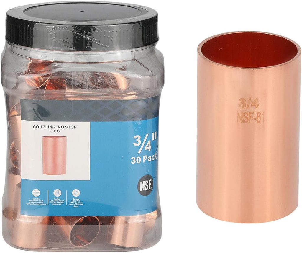 30-Pack Niikappu 3/4" C X 3/4" C Copper Coupling without Stop(COPPER033-30)