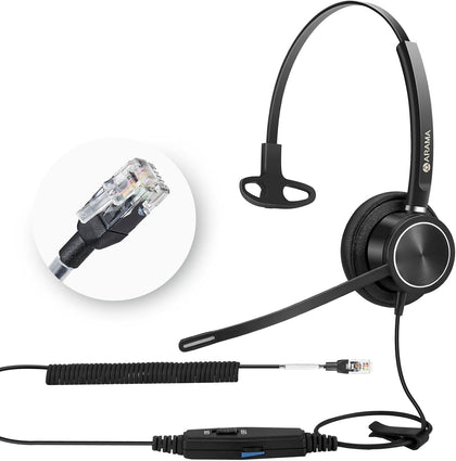 RJ9 Telephone Headset with Noise Canceling Mic & Corded Office Phone Headset Compatible with Polycom Plantronics