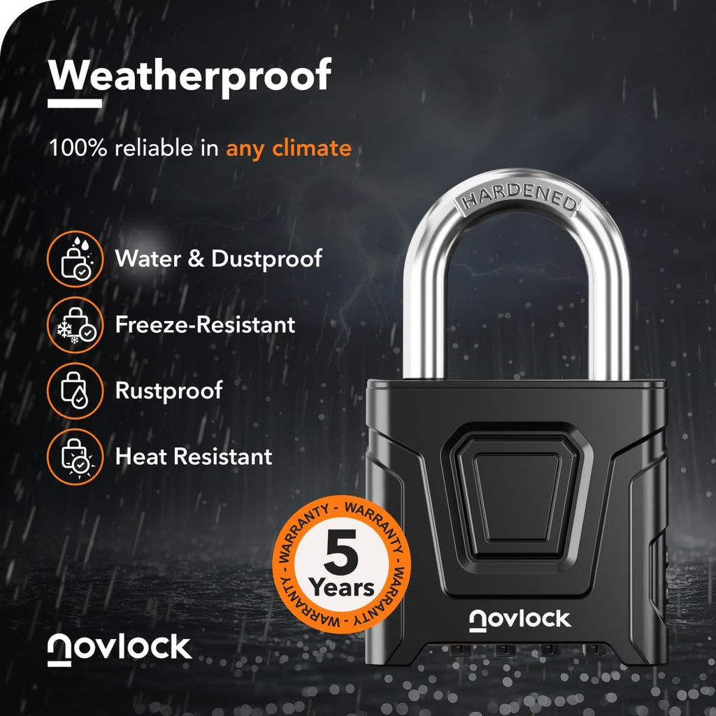 Outdoor Combination Lock, Weatherproof, Large Heavy Duty Padlock | Cut Resistant 0.31” Hardened Steel Shackle
