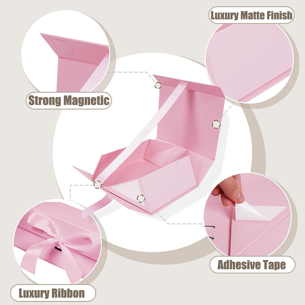 5 Pack Pink Gift Box with Ribbon, 8.6x6.7x3.4 inch Groomsman Proposal Box for Presents with Magnetic Closure Lids