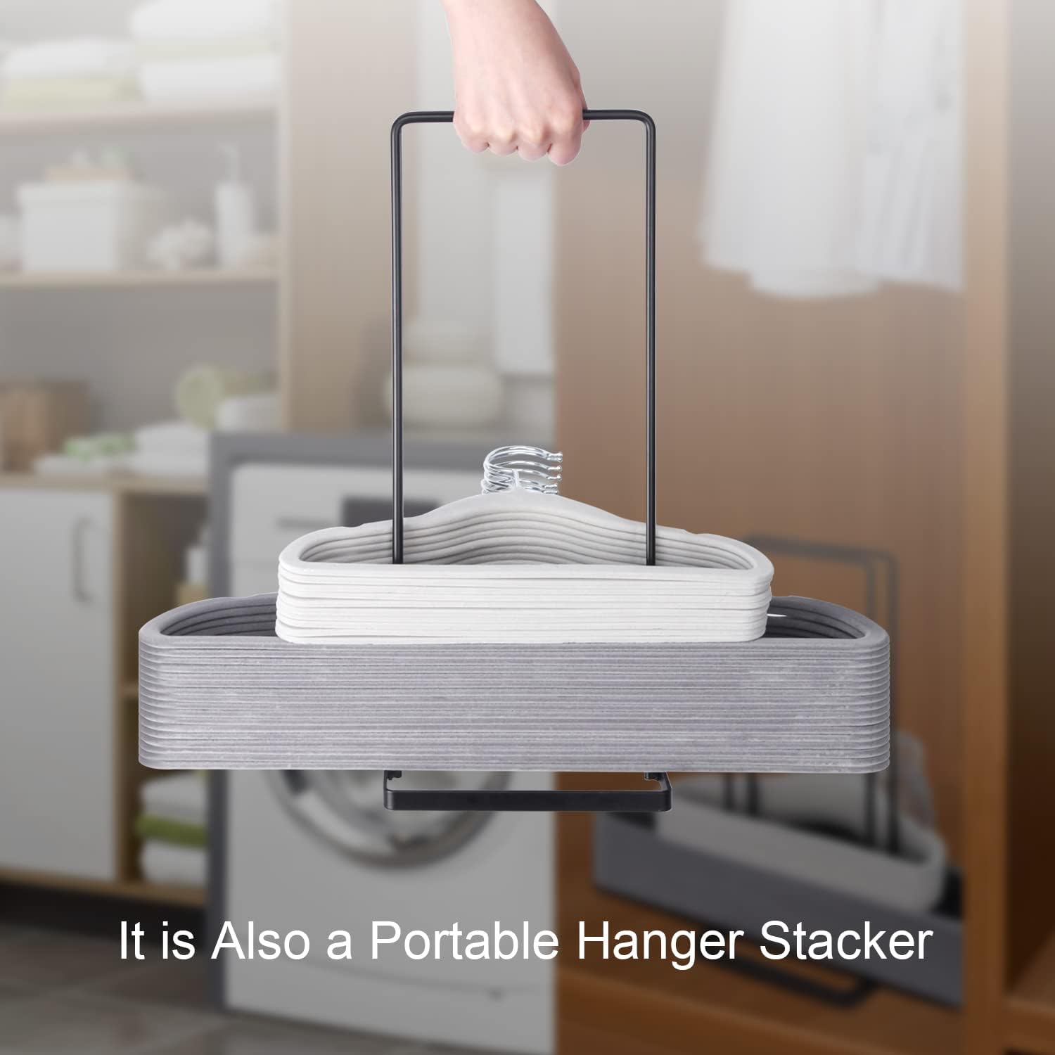 Hanger Organizer Stacker,Storage Rack Holds up to 58 Velvet Hangers for Closet & Laundry Room,Portable Hanger Holder