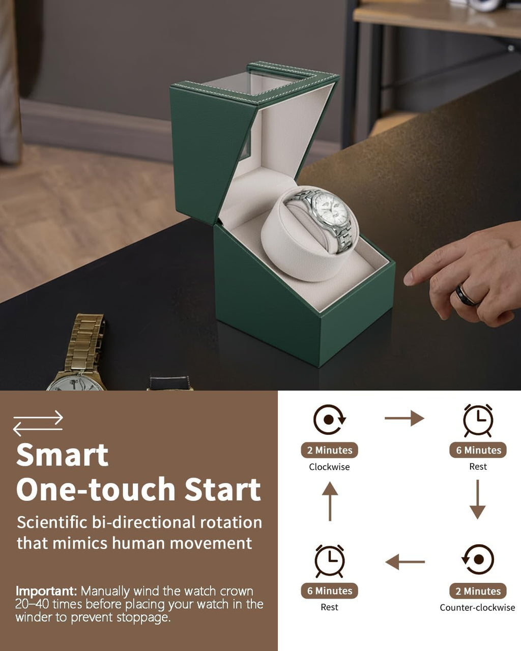 Watch Winder for Automatic Watches: Automatic Single Watch Winder Box | Japanese Quiet Motor, Anti-Magnetic Design