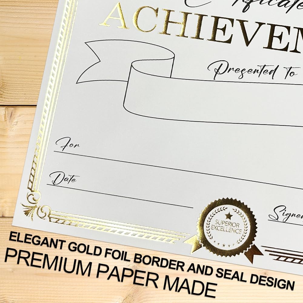 Award Certificate Paper, Gold Foil Blank Certificate of Achievement Paper Sheet for Students, School. Laser and