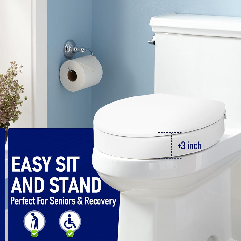 Raised Toilet Seat 3 Inch for Standard Elongated Toilets 18–19 Inch Bowl Length, Not Compatible with Round or