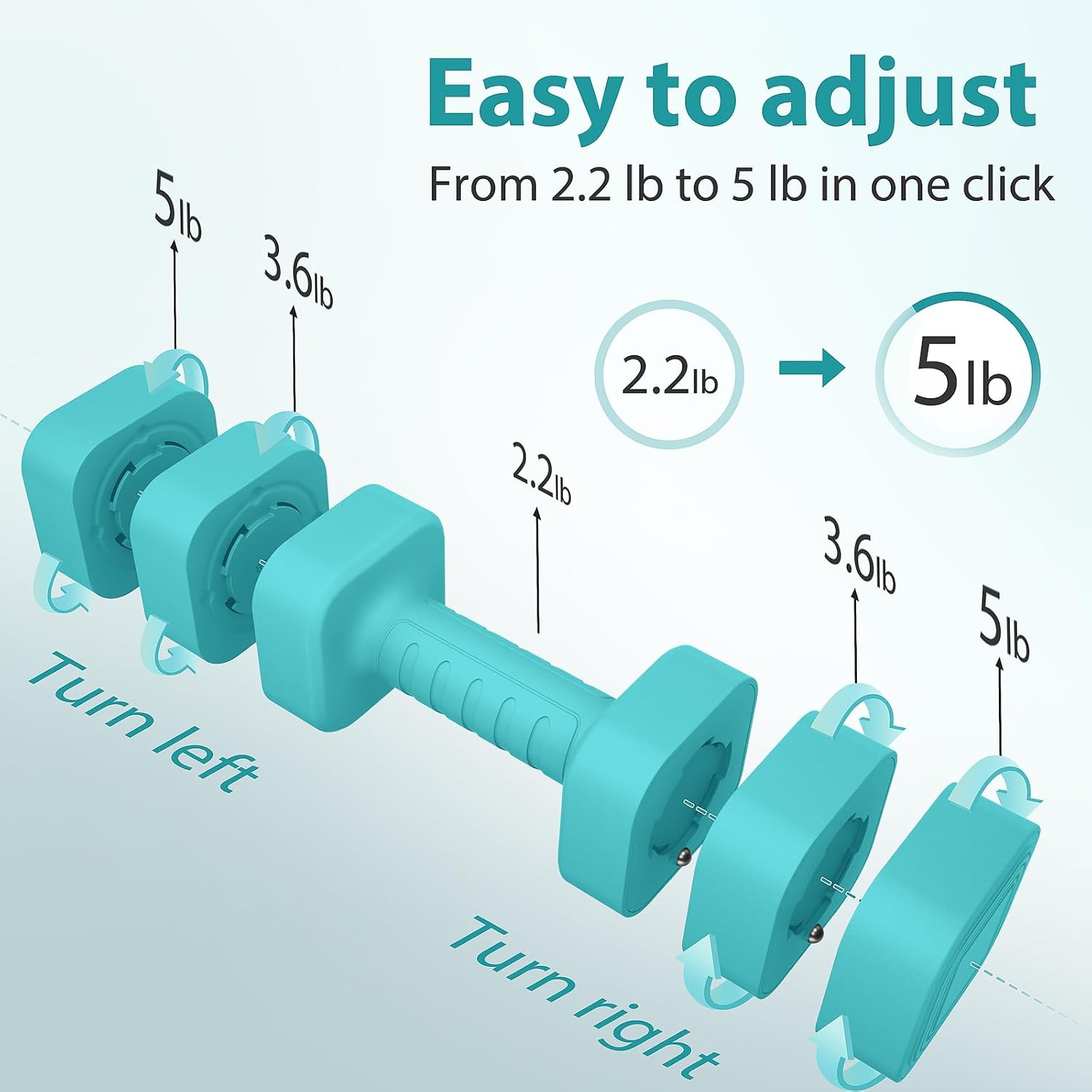 Adjustable Dumbbell Set of 2, 2.2-20LB Adjustable Weight Set, 3 in 1 Free Weights Dumbbells Set for women men at