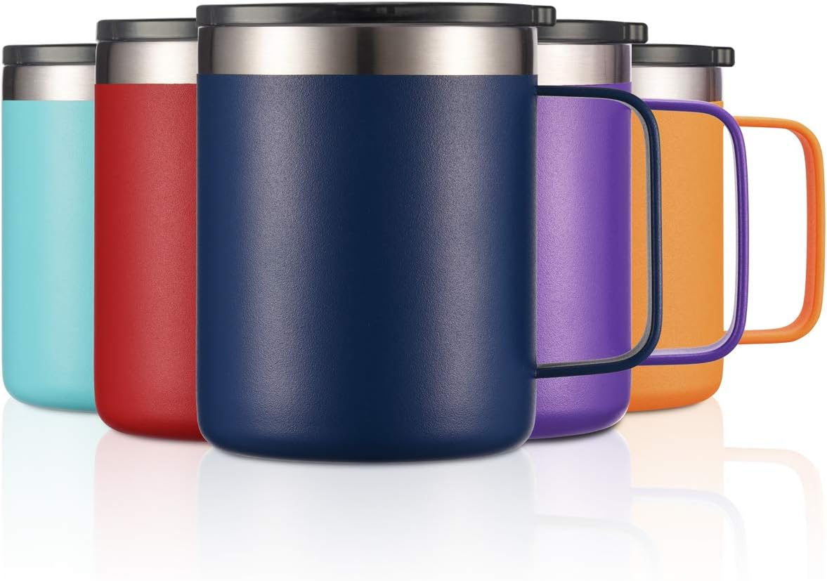 12 oz Insulated Travel Coffee Mug with Handle, Navy | Stainless Steel Coffee Tumbler with Lid, Double Wall Vacuum