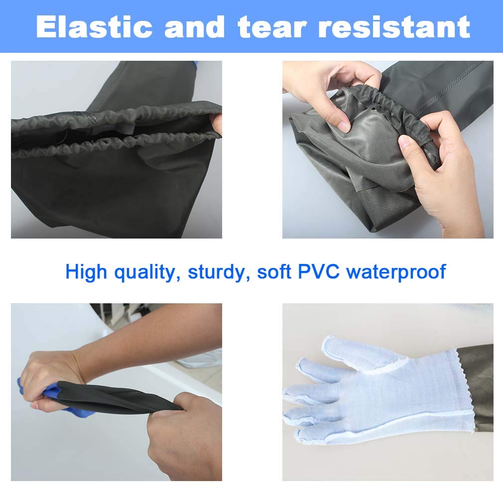 25" Long Rubber Gloves for Waterproof Pond Gloves for Cleaning -Large