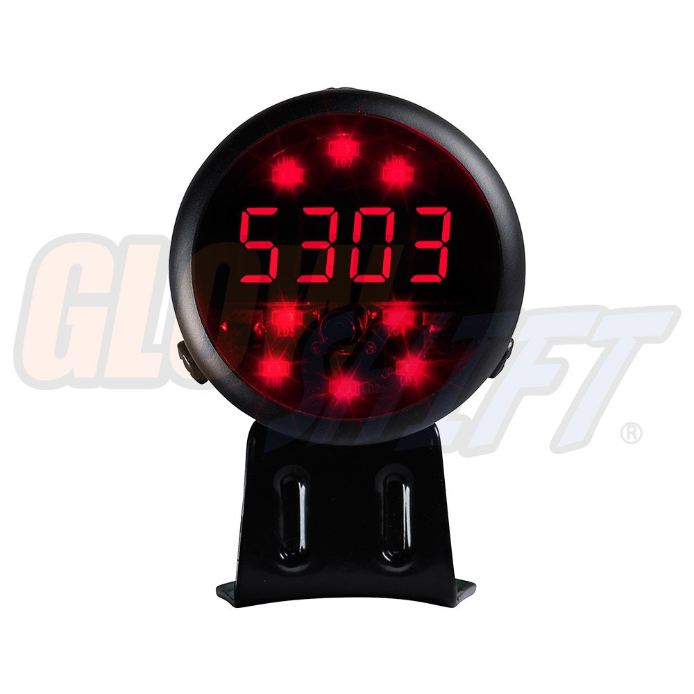 GlowShift Black & Red Digital LED Tachometer Gauge with Shift Light