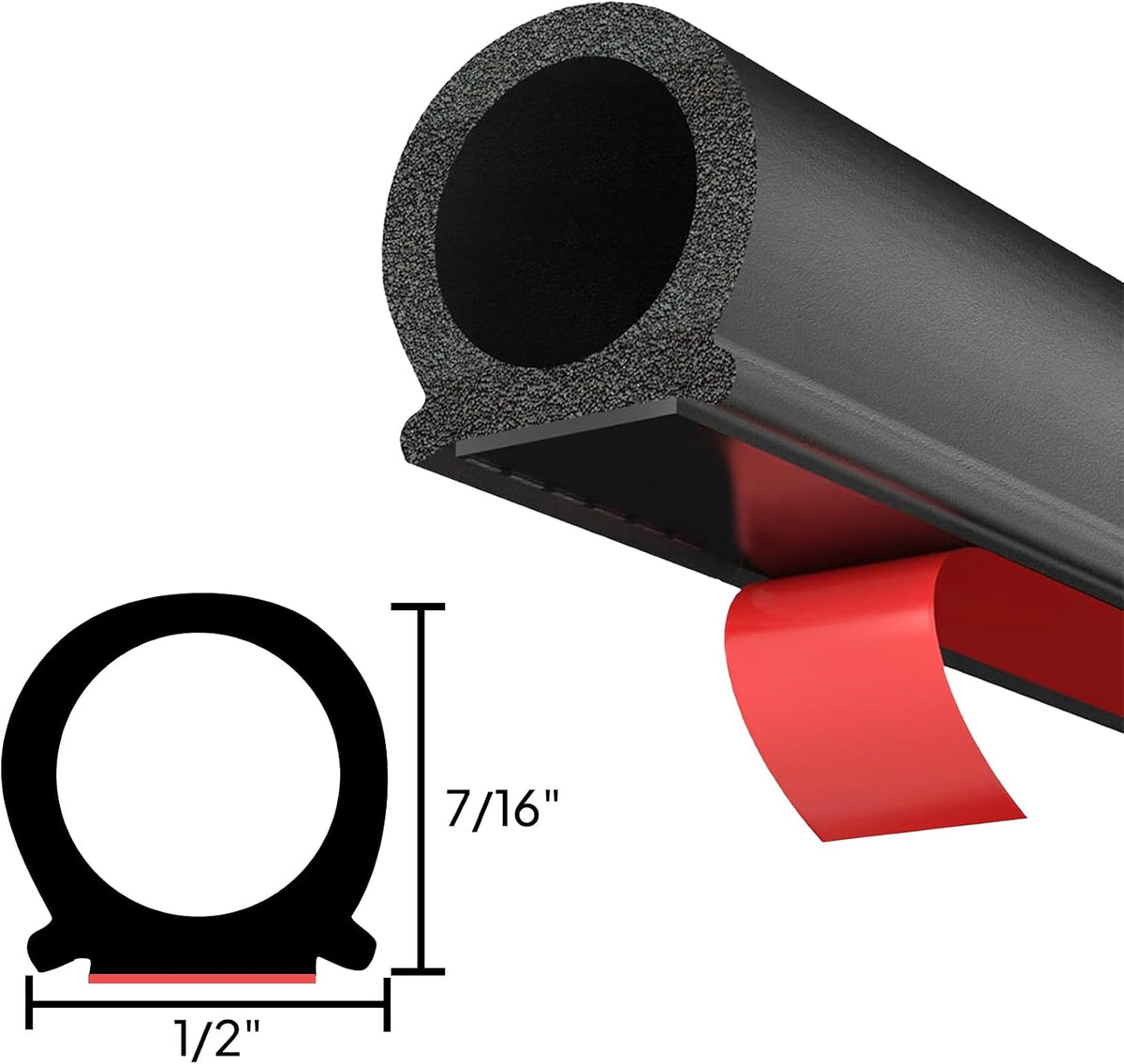 1/2"×7/16" D-Shape Weather Stripping 25FT Bulb Seal Gasket Strip