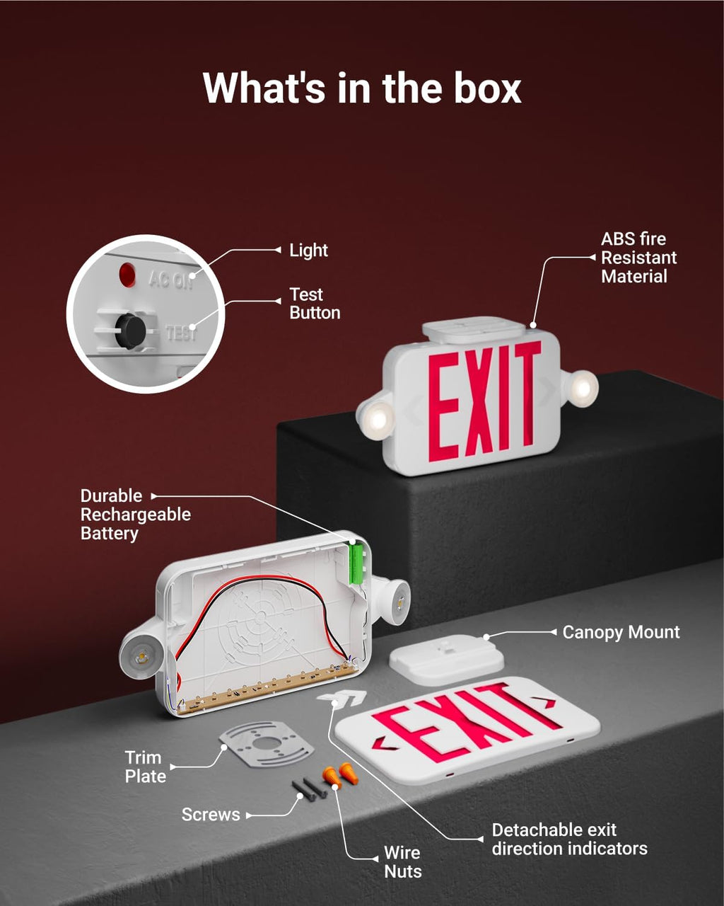 Sunco Red Exit Signs with LED Emergency Lights & Backup Battery