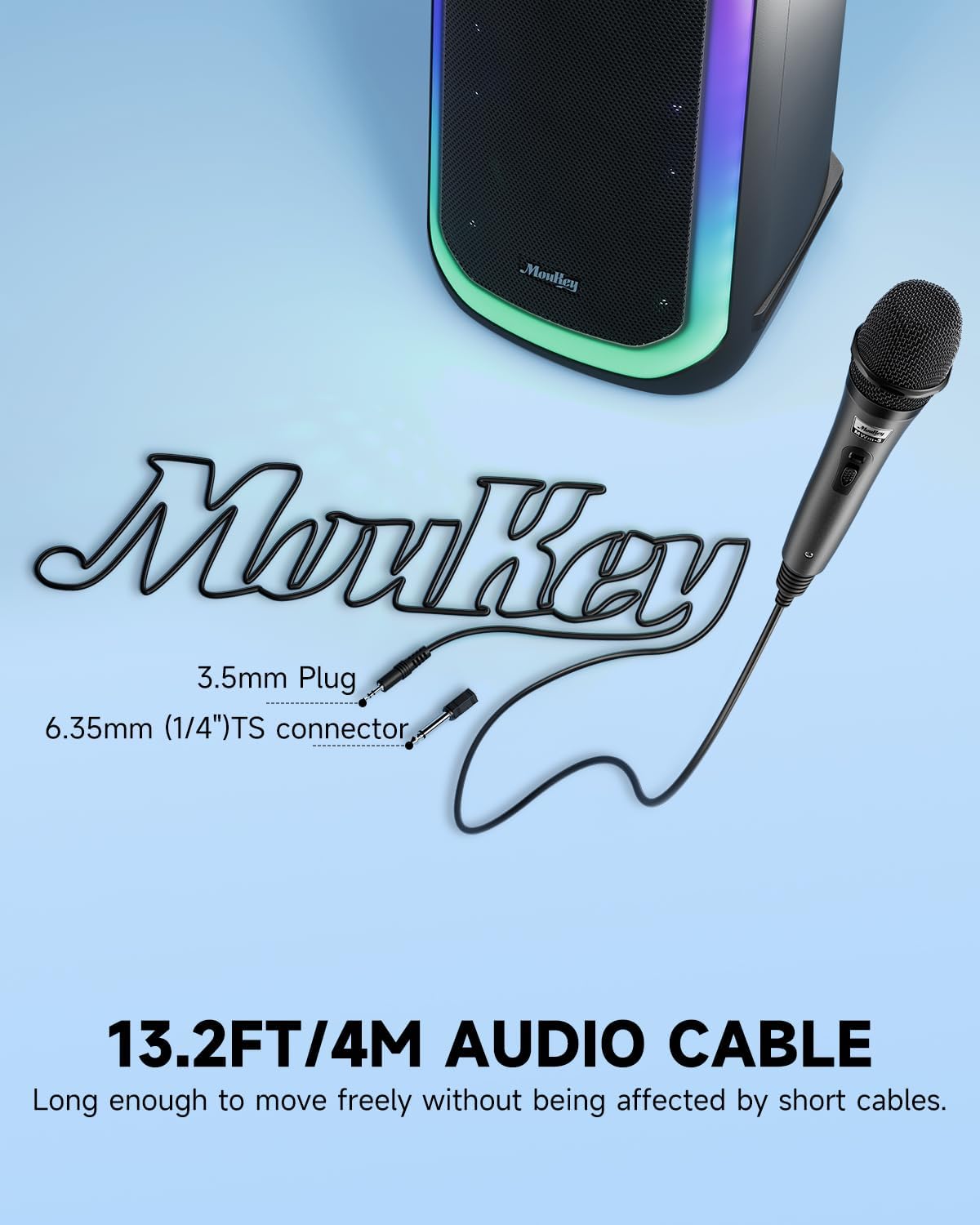 Wired Handheld Vocal Microphone, Metal XLR Dynamic Cardioid Mic with 13 ft Cable, for Singing, Stage, Party