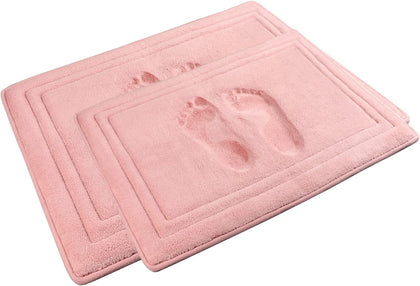 Light Pink Bathroom Rug Set 2 Piece Memory Foam Microfiber Bath Mat | Non Slip Washable Floor Mats Soft Absorbent