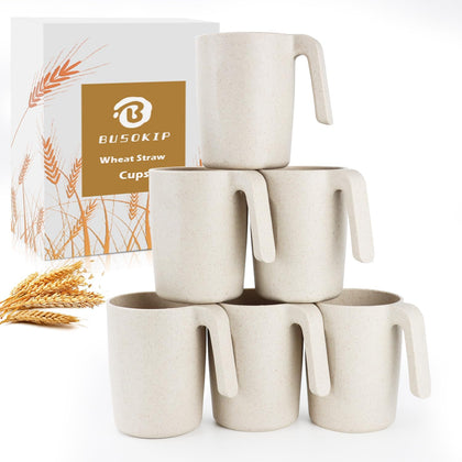Coffee Mugs Set of 6, Wheat Straw Cups 16 oz, Resuable Plastic Coffee Cups With Handle, Unbreakable & Stackable