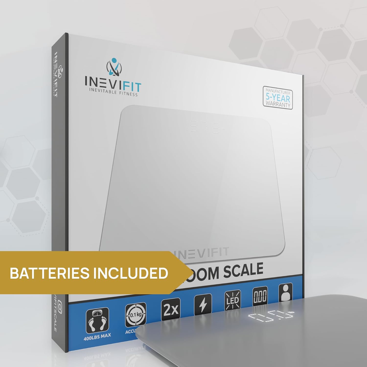Premium Bathroom Scale, Highly Accurate Digital Bathroom Body Scale, Measures Weight up to 400 lbs. Includes Batteries