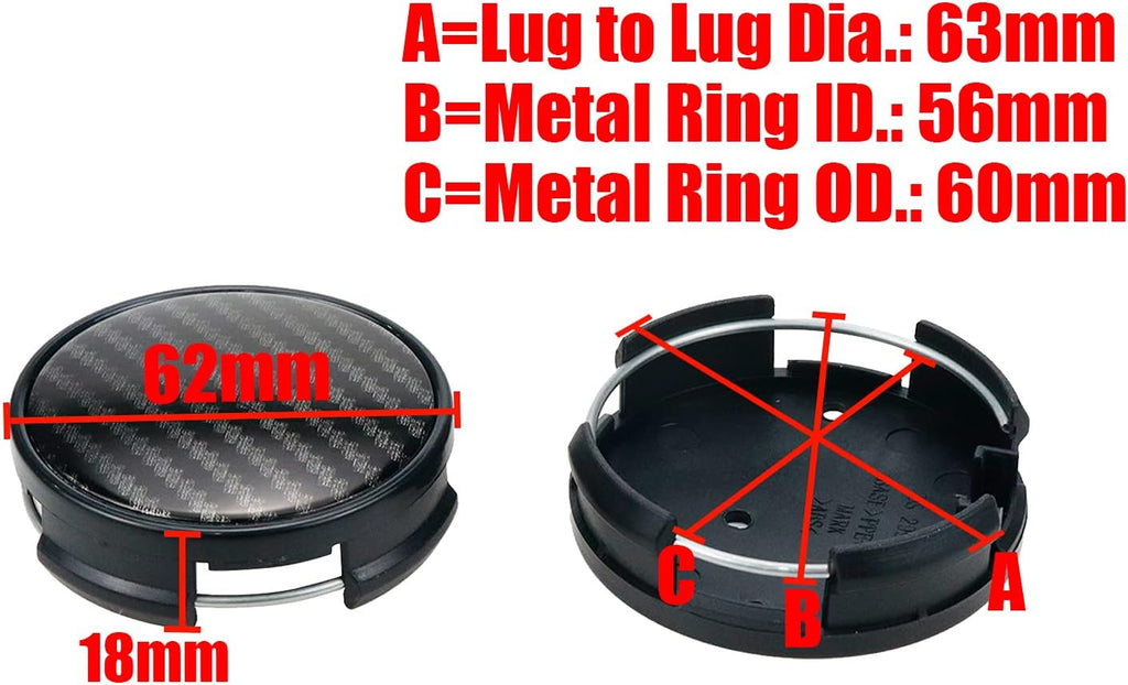 4PCS Wheel Center Caps, 62mm Wheel Rim Hub Center Covers | ABS Snap-in Vehicle Center Covers 63mm Lug to Lug