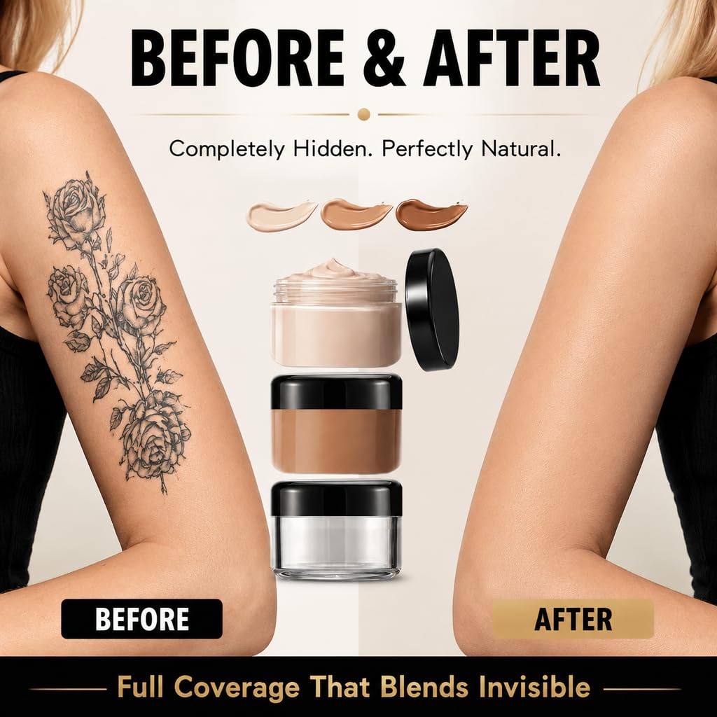 Tattoo Cover Up Makeup, Invisible & Natural Skin Concealer Set