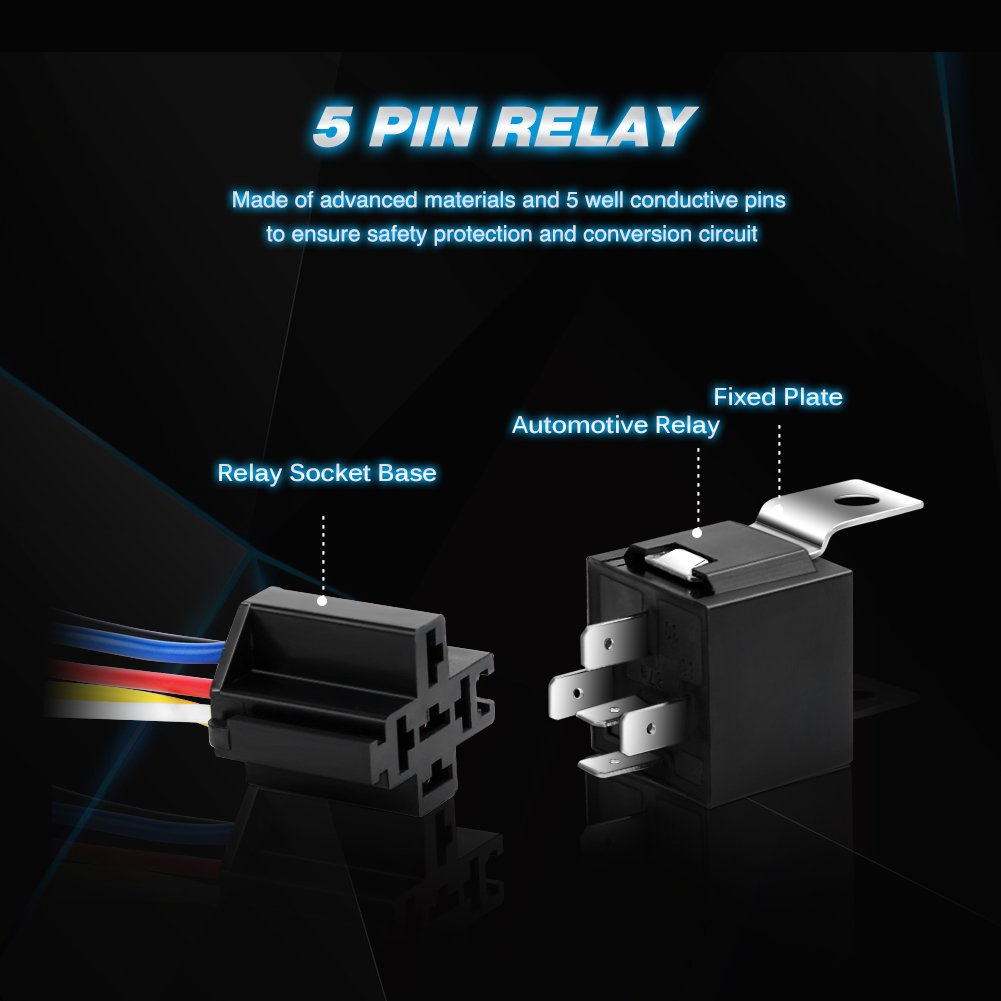 50003R Automotive Set 5-Pin 30/40A 12V SPDT with Interlocking Relay Socket and Wiring Harness-5 Pack, 2 Years Warranty