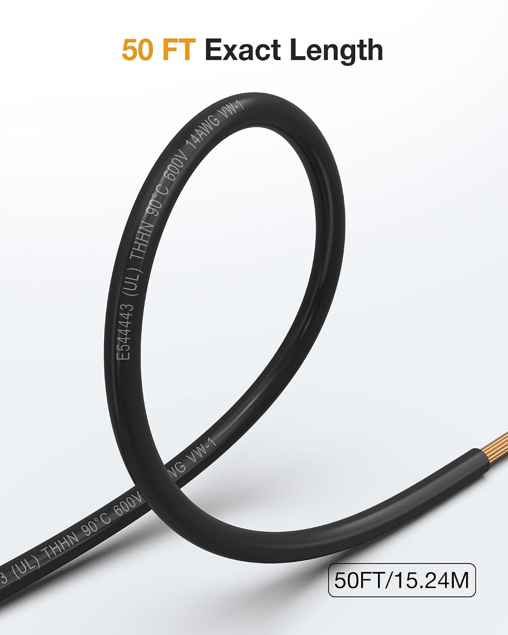 14 Gauge THHN Wire, Stranded Oxygen-Free Copper Wire, Black, 50FT