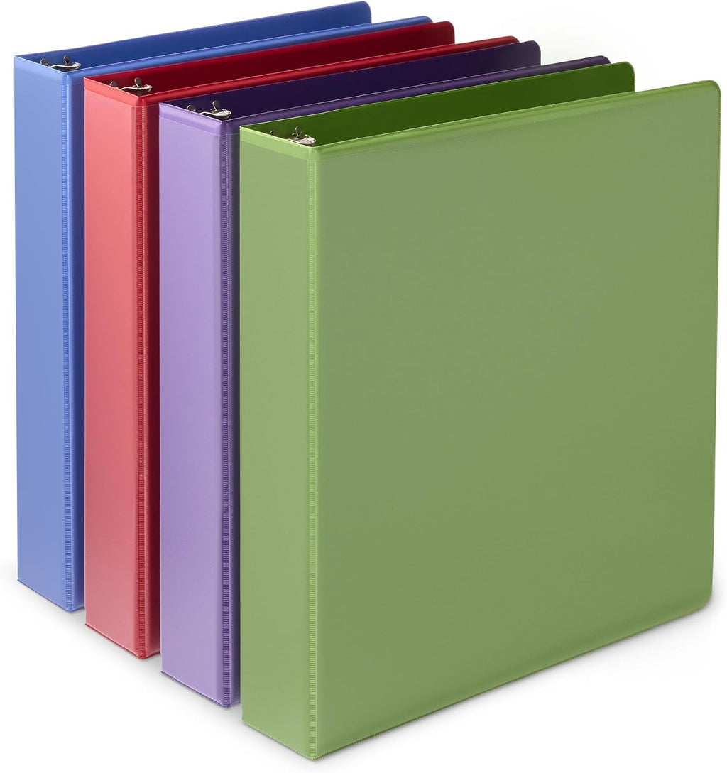 3 Ring 1.5 inch Binders with Round Metal Rings, Holds 275 Sheets, Assorted Colors, 4-Pack