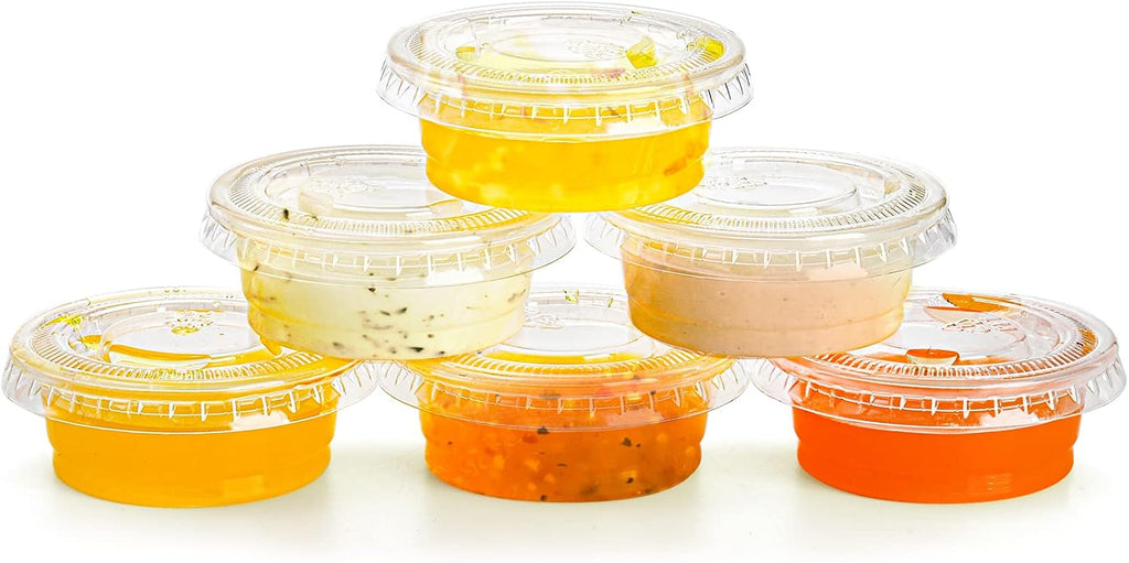 400 Pack 0.5 Oz Disposable Plastic Portion Cups with Lids, Small Jello Shot Cups, Plastic Souffle Cup Condiment