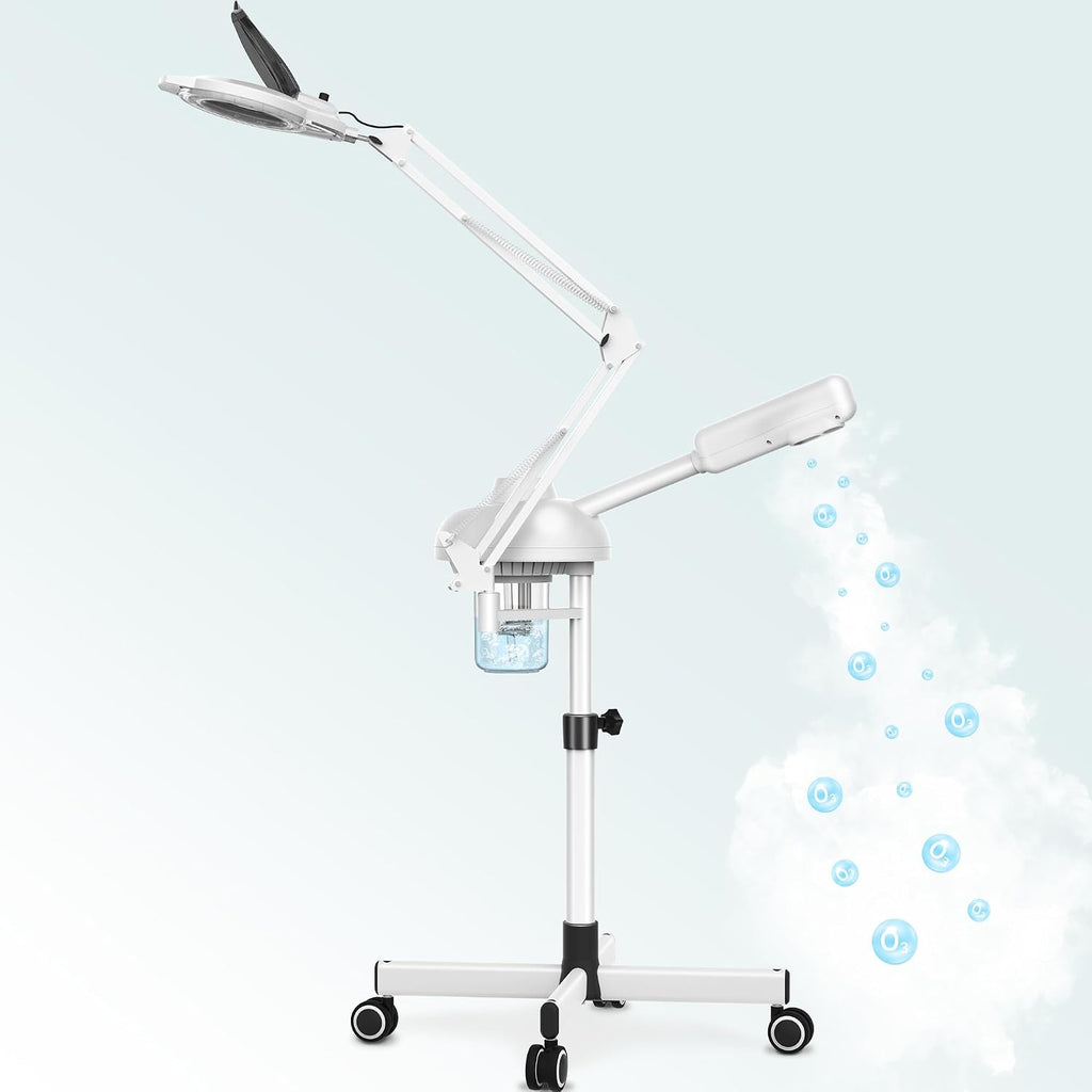2-in-1 Professional Facial Steamer with 5X Magnifying Lamp | Esthetician Steamer on Wheels with Ozone and Hot Mist
