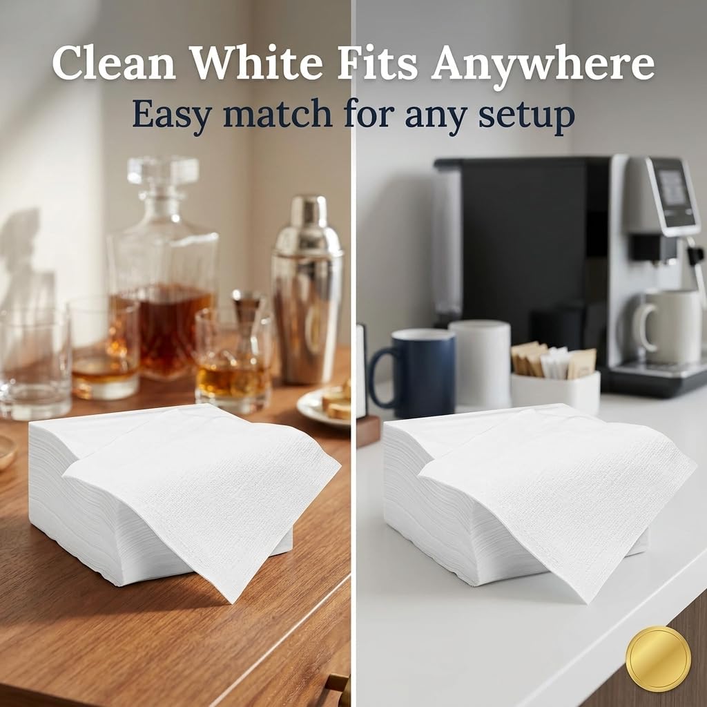 White Bar Napkins 1000 Count, Absorbent Cocktail & Beverage Paper