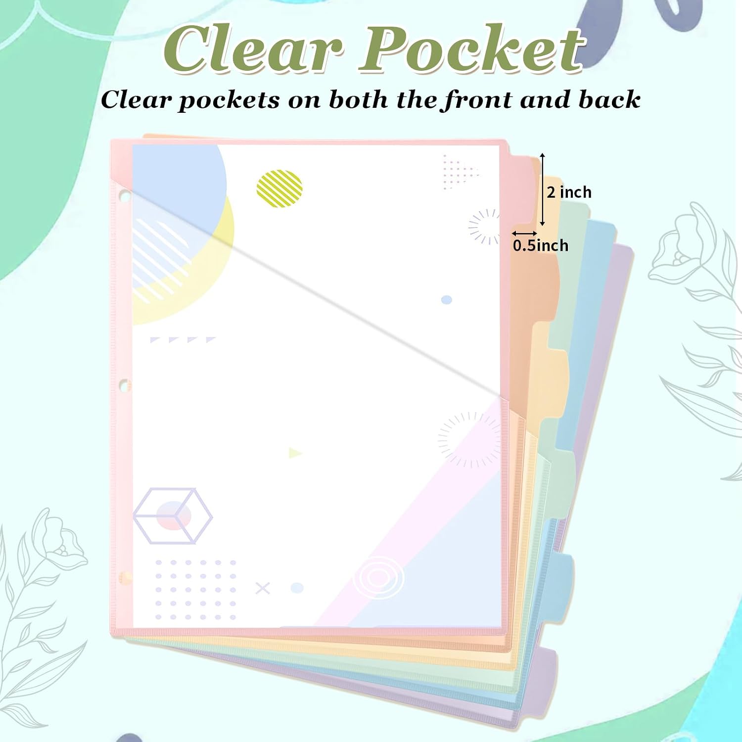 6 Pcs Binder Dividers for 3 Rings Binders Index Dividers with Two Clear Pockets Plastics Sheets Protectors with Tab