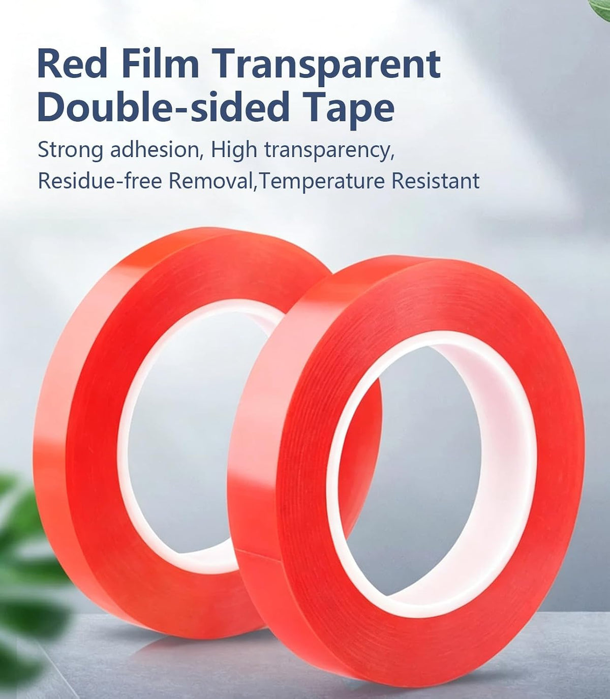 2 Rolls 5/8" Red Liner Clear Double Sided PET Tape 15mm x 25M