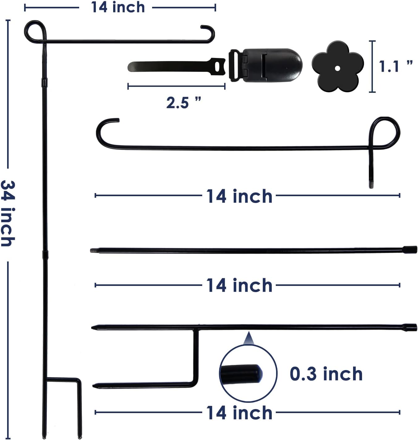 Garden Flag Holder Stand, Premium Yard Flag Holder Weather-Proof Metal Powder-Coated Flagpole with Clip and Stopper