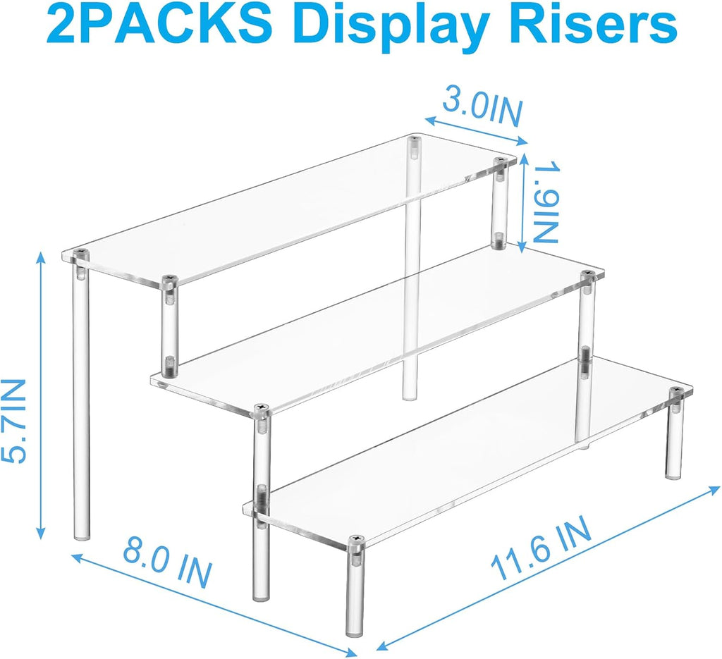 2PCS Large Acrylic Display Risers, Perfume Stand Organizer, Clear Acrylic Shelf Risers for Display Stands for Food