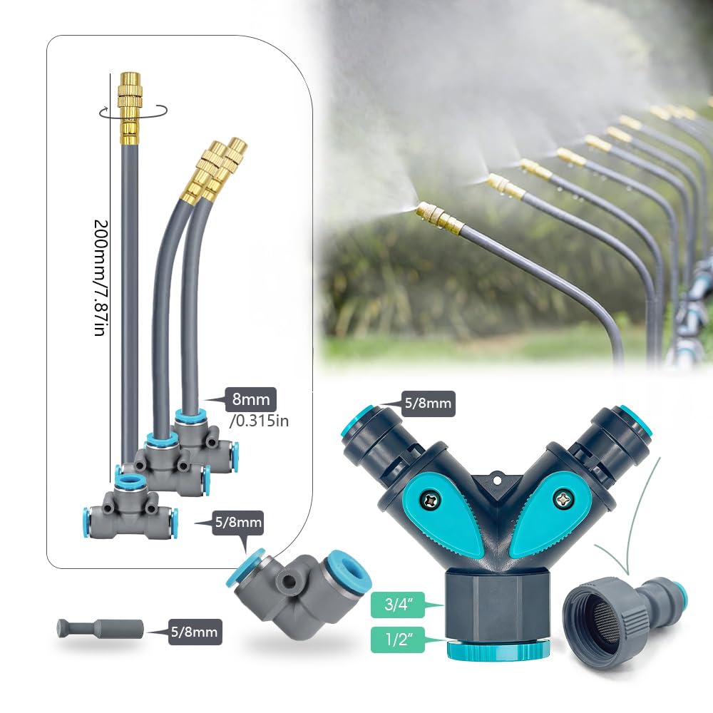 Drip Irrigation System, 100Ft 5/16 Inch Hose, 30 Adjustable Copper Nozzles, Automatic Atomizing Watering Kit for