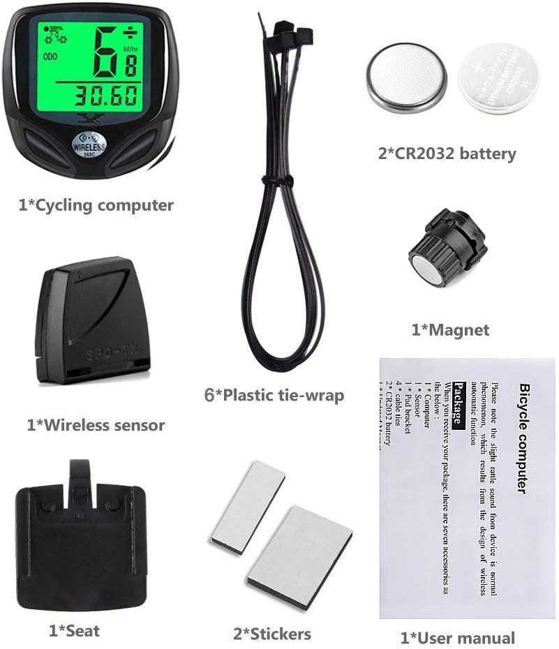 Bicycle Speedometer and Odometer Wireless Waterproof Cycle Bike Computer with LCD Display & Multi-Functions by YS