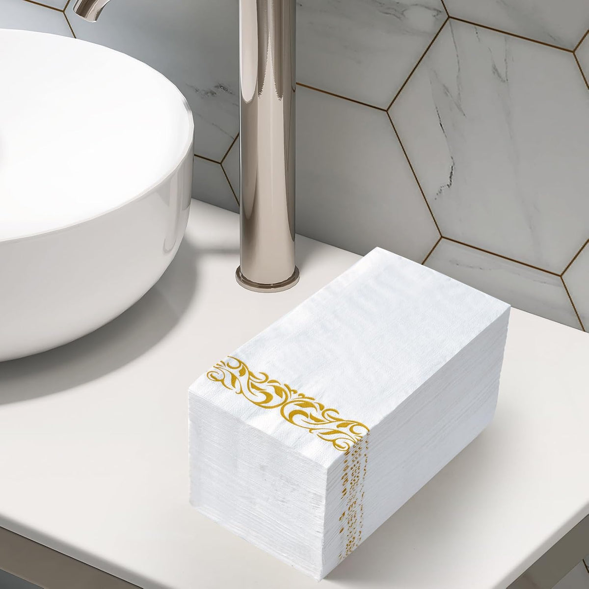 200 Pack Paper Napkins, Soft Disposable Dinner Napkins, 3 Ply, Gold