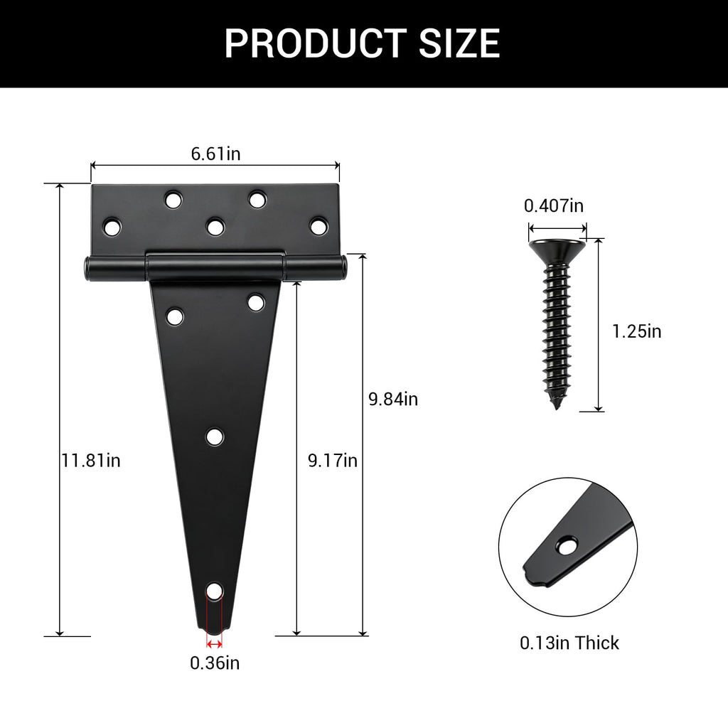 10" Heavy Duty Gate Hinges, 2 Pack T Strap Hinges