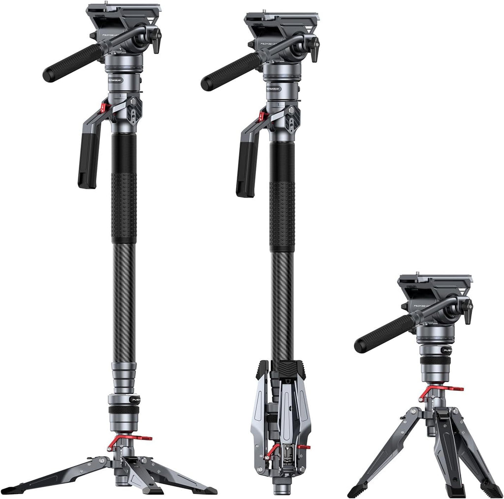 68.9"/ 175cm Carbon Fiber Video Monopod for Camera | One-Button Lift & Lock, Video Fluid Head Max. Playload 5kg/