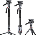 68.9"/ 175cm Carbon Fiber Video Monopod for Camera | One-Button Lift & Lock, Video Fluid Head Max. Playload 5kg/