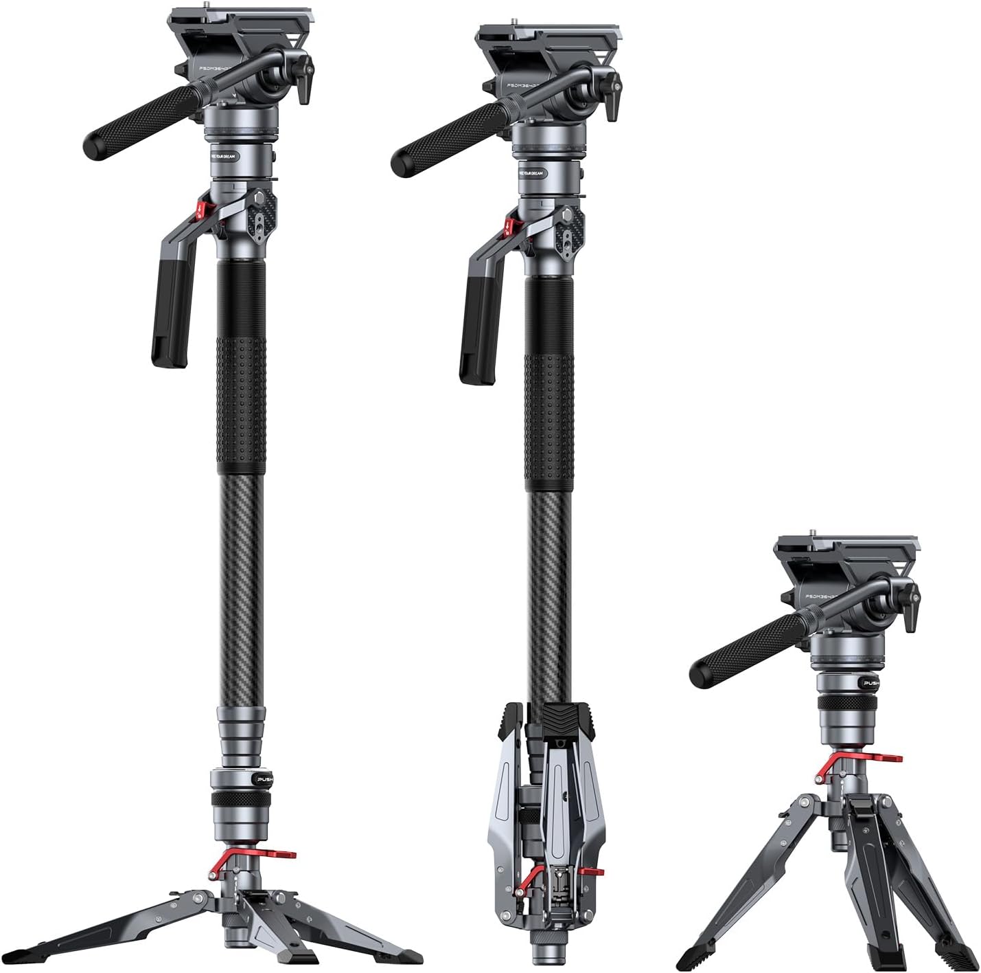 68.9"/ 175cm Carbon Fiber Video Monopod for Camera | One-Button Lift & Lock, Video Fluid Head Max. Playload 5kg/