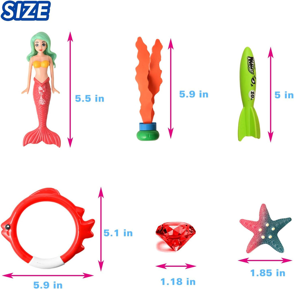 Pool Diving Toys for Kids, Summer Swim Water Toys for Boys Girls, Mermaid, Colourful Torpedos, Diving Rings, Starfish